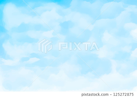 Sky blue and cloud background with clear horizon. Vivid cyan tones create a fresh and calm vector landscape. Perfect for nature scenes, summer designs 125272875