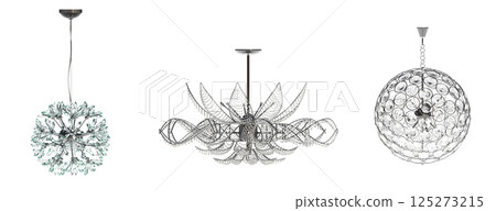 crystal chandelier for the interior isolated on transparent background, home lighting, 3D illustration, cg render crystal chandelier for the interior isolated on transparent background, home lighting, 3D illustration, cg render 125273215