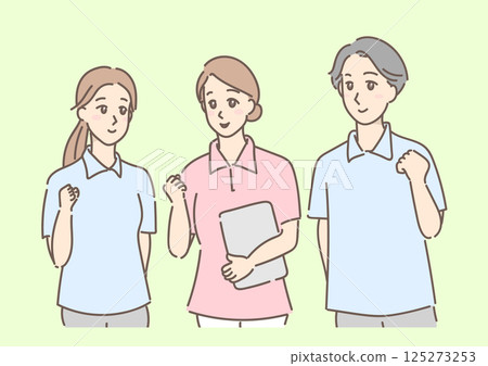 Young male and female medical staff drawn in gentle colors (with background) Young male and female medical staff drawn in gentle colors (with background) 125273253