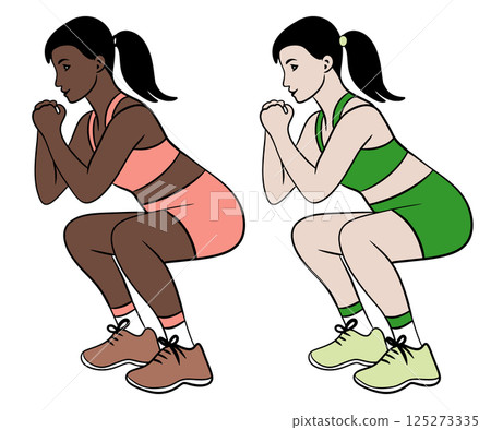 Hand drawn illustration of fitness training woman. Physical exercises gym session working out, modern sport art, confident fit female, weightlifting bodybuilding muscles, young girl athletic. Hand drawn illustration of fitness training woman. Physical exercises gym session working out, modern sport art, confident fit female, weightlifting bodybuilding muscles, young girl athletic. 125273335