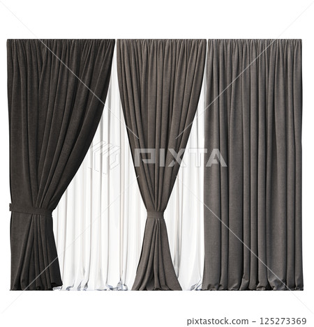 curtain isolated on a transparent background, interior decorations, 3D illustration, cg render 125273369