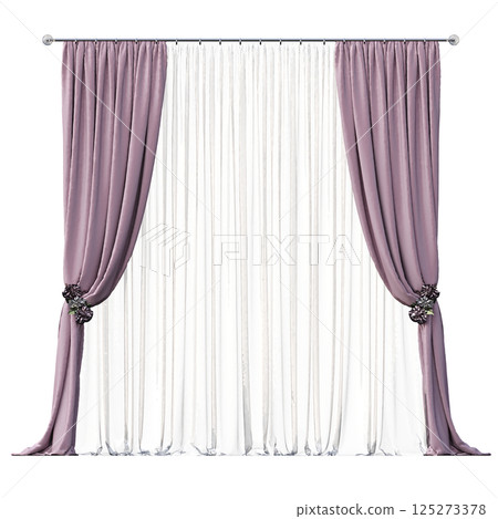 curtain isolated on a transparent background, interior decorations, 3D illustration, cg render curtain isolated on a transparent background, interior decorations, 3D illustration, cg render 125273378