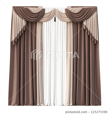 curtain isolated on a transparent background, interior decorations, 3D illustration, cg render 125273390