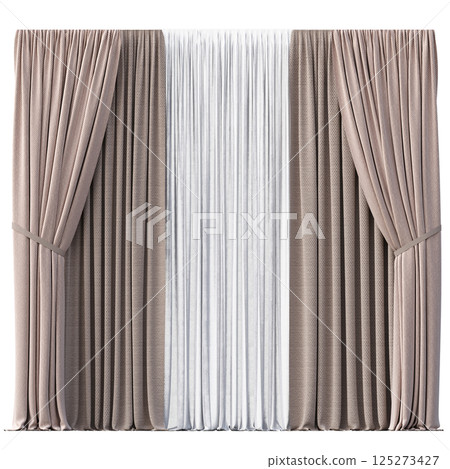 curtain isolated on a transparent background, interior decorations, 3D illustration, cg render 125273427
