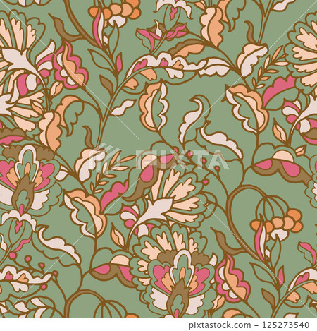 Decorative Flowers On Green Background Decorative Flowers On Green Background 125273540