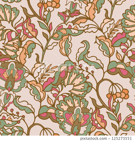 Exotic Garden Flowers Beige Background Exotic Garden Flowers Beige Background 125273551