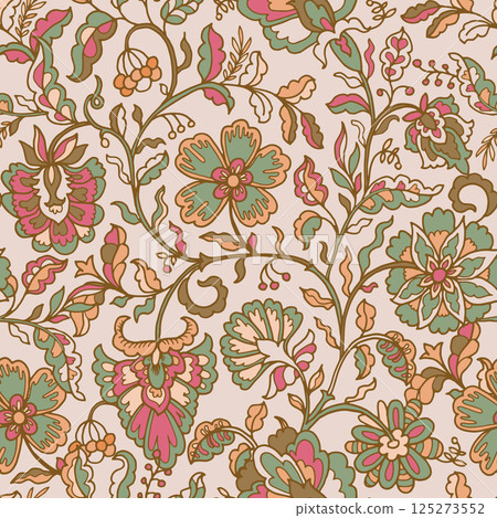 Exotic Vintage Flowers Cream Background 125273552