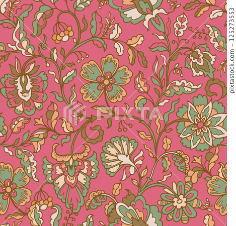 Exotic Vintage Flowers Pink Background Exotic Vintage Flowers Pink Background 125273553