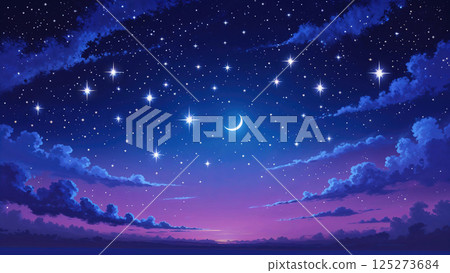雲層後面可見的星空與月亮，夜景 125273684