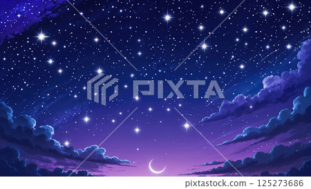 雲層後面可見的星空與月亮，夜景 125273686