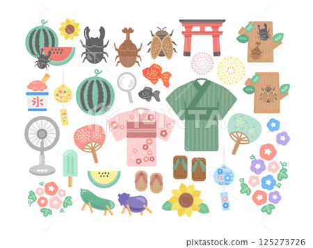 Summer vacation Summer festival Ennichi illustration set 125273726