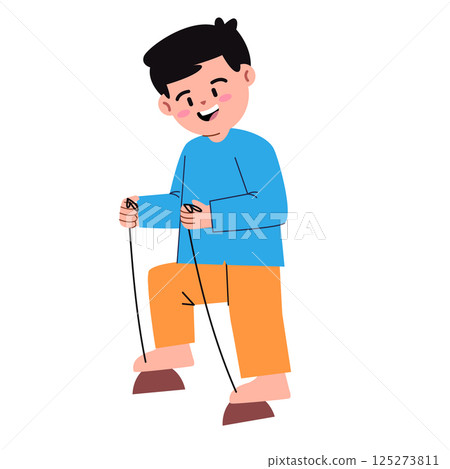 Egrang batok children kids play traditional games outdoor activities with coconut shell drawing illustration 125273811