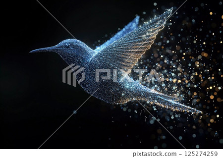 Glittering hummingbird in a mystical, sparkling atmosphere filled with vibrant colors and luminous particles 125274259