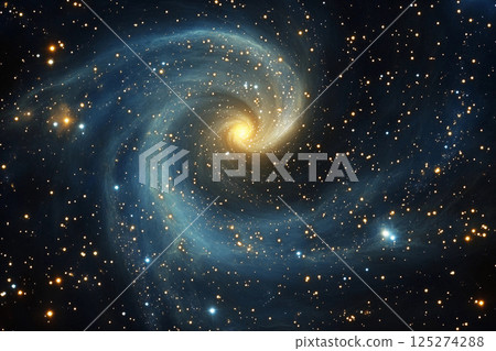 Galactic spiral showcasing vibrant colors and cosmic features in a star-filled universe 125274288