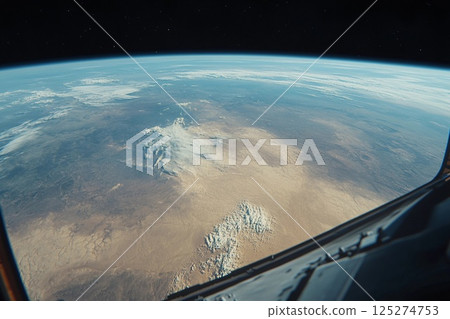 View of Earth from space captured during low-light conditions showcasing urban lights and natural atmosphere 125274753