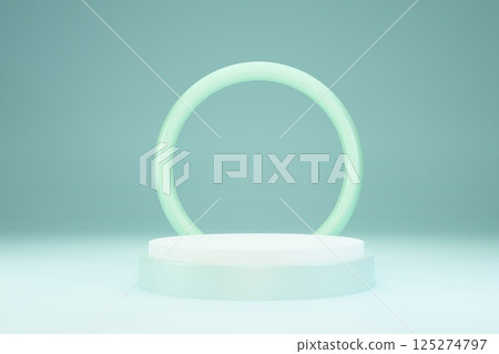 3D Rendering podium mint pastel backdrop. Blank product shelf standing backdrop 125274797
