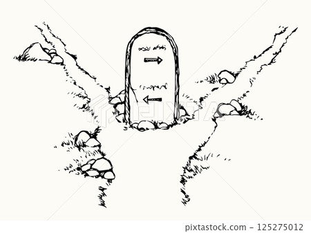 Vector drawing. Stone with an inscription on the crossroads 125275012