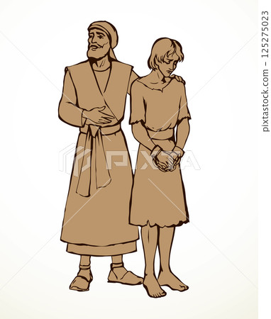 Vector drawing. Slave sold in the market 125275023