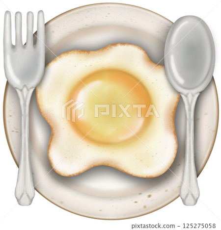 Cute Fried Egg cartoon style hand drawn food art illustration. 125275058