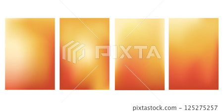 Warm colors gradient background. Sunny autumn gradation templates set. Vector bright fall backdrops with blur effect. Soft ombre orange yellow, red wallpaper design. Sun light abstract simple design 125275257