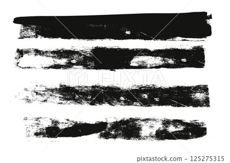 Grunge brush paint stokes. Brayer ink black lines. Thick paint rolled stripe stamps set Vector smear handmade collection isolated on white background. Ragged abstract rectangle paintbrush figures 125275315