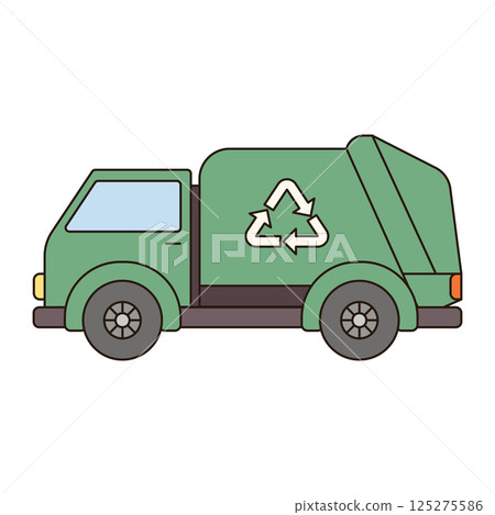 GARBAGE TRUCK cute vehicle doodle icon kawaii style simple outline isolated vector transportation illustration travel element drawing object 125275586