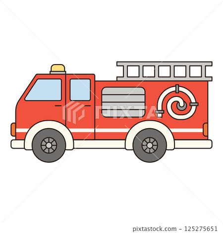 FIRETRUCK cute vehicle doodle icon kawaii style simple outline isolated vector transportation illustration travel element drawing object 125275651