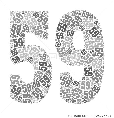 Grayscale word cloud forming the number 59, with repeated text in various sizes. Grayscale word cloud forming the number 59, with repeated text in various sizes. 125275695