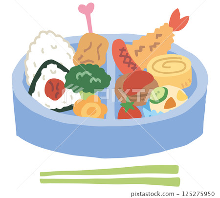 Blue lunch box and side dishes (with chopsticks) Blue lunch box and side dishes (with chopsticks) 125275950
