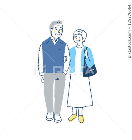 Smiling senior couple walking side by side 125276064