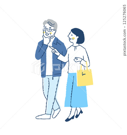Smiling middle-aged and senior couple walking side by side 125276065