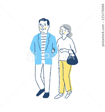 Smiling middle-aged and senior couple walking side by side 125276066