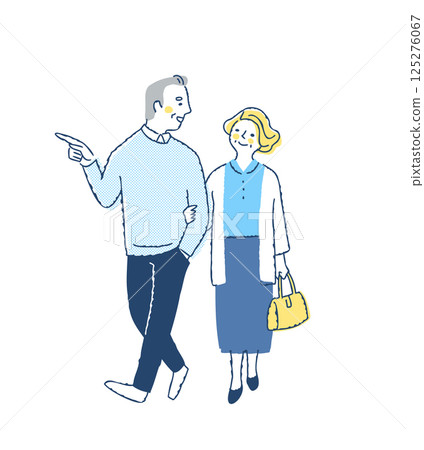 Smiling middle-aged and senior couple walking side by side 125276067