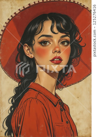 portrait of a girl with beautiful face, illustration on color grunge background 125276416