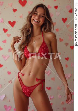 portrait of a beautiful woman in lingerie on a body with hearts bokeh portrait of a beautiful woman in lingerie on a body with hearts bokeh 125276438