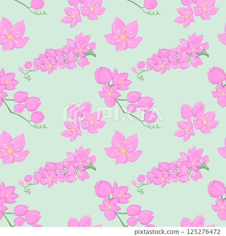 Vintage Mexican Creeper Seamless Floral Pattern Green background 125276472