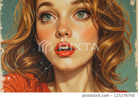 portrait of a girl with beautiful face, illustration on color grunge background 125276700