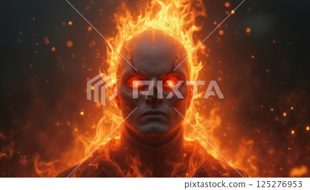 A ghost burning in fire on a dark night in the forest, moonlight and a mysterious Halloween environment 125276953