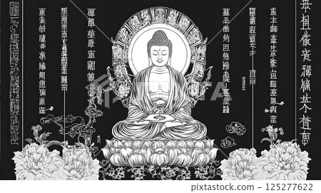 以佛經為背景、佛像為背景的插圖 以佛經為背景、佛像為背景的插圖 125277622