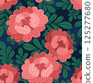 Vector botanical pattern with red peonies. Flat design flower composition with leaves. Elegant floral clipart for print or digital use. Seamless Illustration for wedding cards, and floral branding 125277680