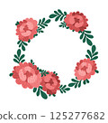Vector botanical wreath with red peonies. Flat design flower composition with leaves. Elegant floral clipart for print or digital use. Illustration for wedding designs, cards, and floral branding 125277682