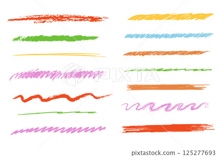 Crayon underline stroke brush mark, grunge textured hand drawn sketch border, divider. Pastel colored scribble highlight charcoal rough. Crayon underline stroke brush mark, grunge textured hand drawn sketch border, divider. Pastel colored scribble highlight charcoal rough. 125277693