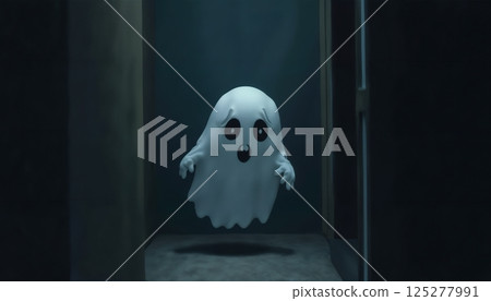 A ghost in the doorway of a dark hallway, on Halloween night, dark and scary 125277991
