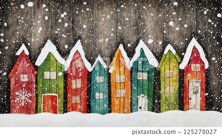 Christmas decorations and gifts on an wooden background for new year celebrations, winter fairy tale 125278027