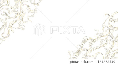 Vector abstract gold line wave pattern, luxury elegant frame with organic fluid elements. Japanese soft cards, organic leaves, flow curve glitter, clouds Vector abstract gold line wave pattern, luxury elegant frame with organic fluid elements. Japanese soft cards, organic leaves, flow curve glitter, clouds 125278139