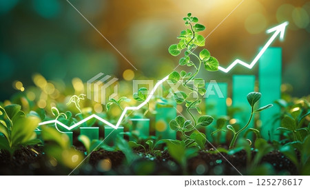 Growth of plants symbolizing economic progress and sustainability in a green environment 125278617