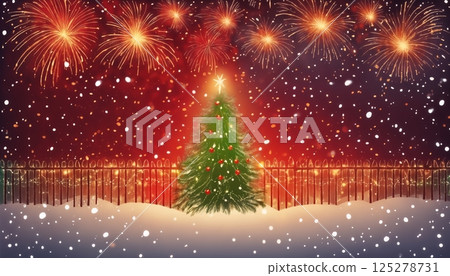 Christmas decorations and gifts and garland as background for new year celebrations, winter fairy tale Christmas decorations and gifts and garland as background for new year celebrations, winter fairy tale 125278731