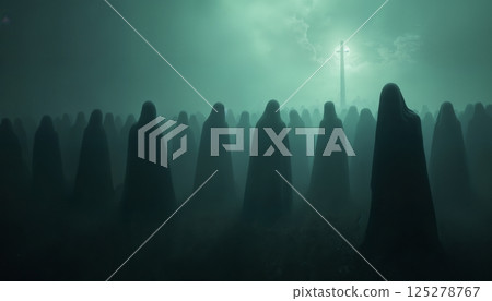 A crowd of ghosts on a dark night, moonlight and mysterious environment, Halloween 125278767