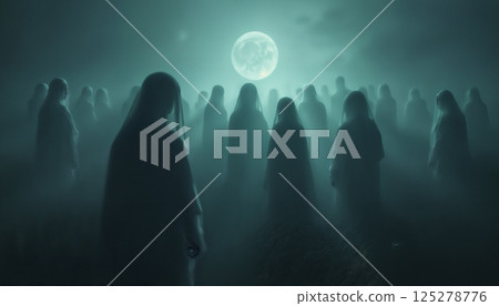 A crowd of ghosts on a dark night, moonlight and mysterious environment, Halloween 125278776