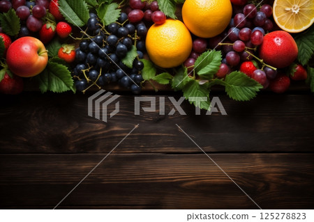 still life with bunches of grapes, berries and fresh and juicy fruits against a dark old wooden background, rural vintage style, the concept of fresh and healthy food still life with bunches of grapes, berries and fresh and juicy fruits against a dark old wooden background, rural vintage style, the concept of fresh and healthy food 125278823
